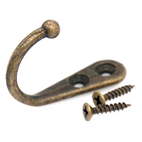 LXZ 8 PCs Antique Brass Wall Mounted Single Prong Hooks - Wall Hook - Hat Hangers Robe Hooks for Scarf, Bag, Towel, etc. - Image 3