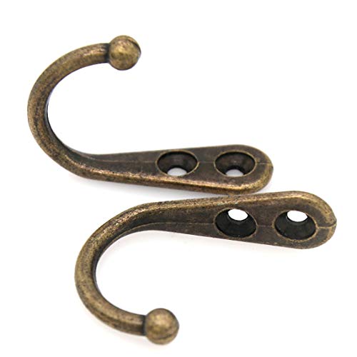LXZ 8 PCs Antique Brass Wall Mounted Single Prong Hooks - Wall Hook - Hat Hangers Robe Hooks for Scarf, Bag, Towel, etc. - Image 2