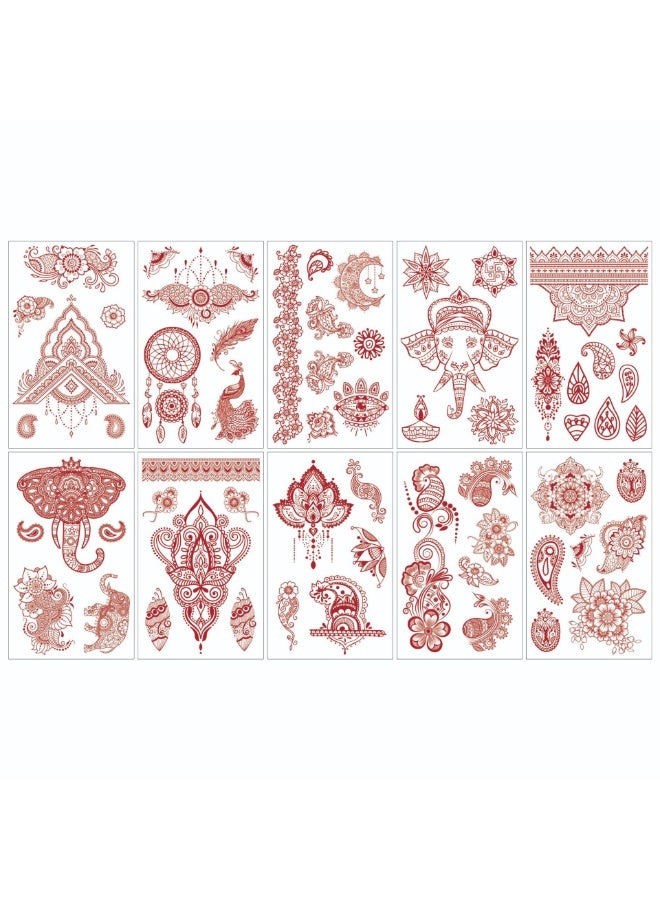 Brownish Henna Tattoo Stickers Temporary Waterproof Mehndi Design,10sheets - Image 3