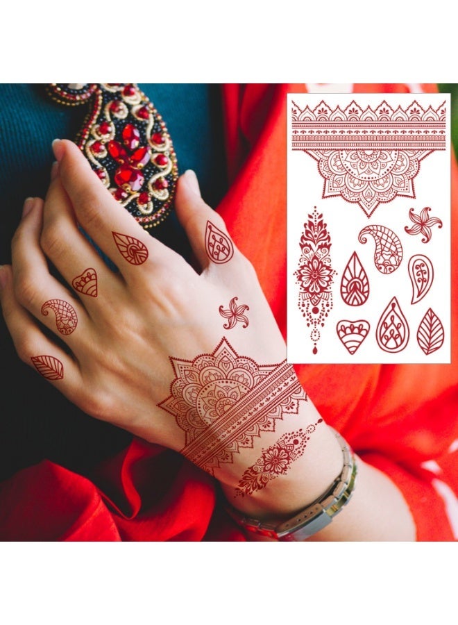 Brownish Henna Tattoo Stickers Temporary Waterproof Mehndi Design,10sheets - Image 1