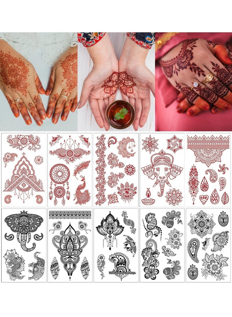 Brownish Henna Tattoo Stickers Temporary Waterproof Mehndi Design,10sheets - Image 2