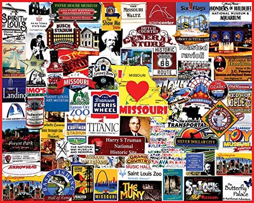 White Mountain 1000 Piece Jigsaw Puzzle ShowMe State Collage Puzzles with Large Pieces for Adults and Family 24x30 I Love Missouri - Image 1