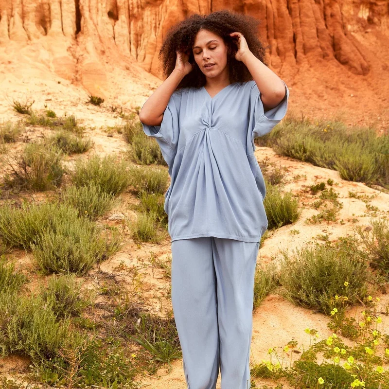 Kiabi Roomy Blouse With Cap Sleeves Blue