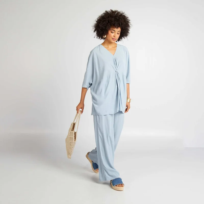 Kiabi Roomy Blouse With Cap Sleeves Blue