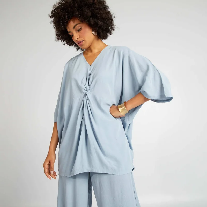 Kiabi Roomy Blouse With Cap Sleeves Blue