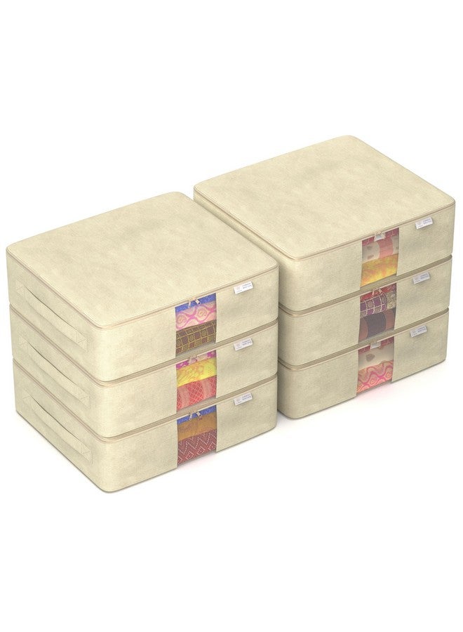 MY ARMOR Cotton Canvas Clothes Saree Covers with Zip, Transparent Mesh Window Storage Bags, Saree Organizer for Wardrobe, 15.5 x 12.5 x 8.5 Inches, Pack of 6 - Image 1