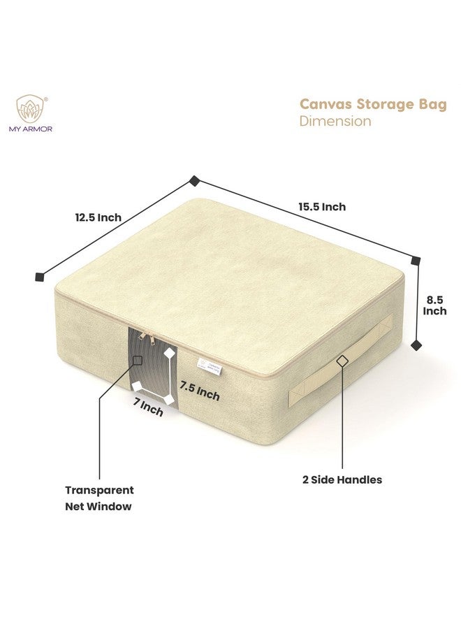 MY ARMOR Cotton Canvas Clothes Saree Covers with Zip, Transparent Mesh Window Storage Bags, Saree Organizer for Wardrobe, 15.5 x 12.5 x 8.5 Inches, Pack of 6 - Image 5