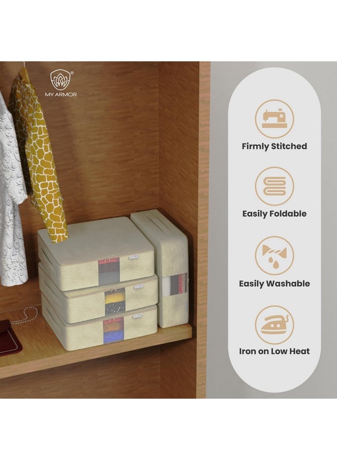 MY ARMOR Cotton Canvas Clothes Saree Covers with Zip, Transparent Mesh Window Storage Bags, Saree Organizer for Wardrobe, 15.5 x 12.5 x 8.5 Inches, Pack of 6 - Image 2