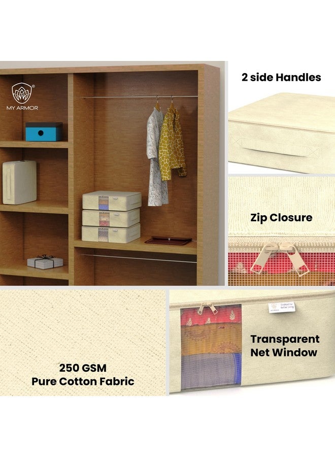 MY ARMOR Cotton Canvas Clothes Saree Covers with Zip, Transparent Mesh Window Storage Bags, Saree Organizer for Wardrobe, 15.5 x 12.5 x 8.5 Inches, Pack of 6 - Image 3