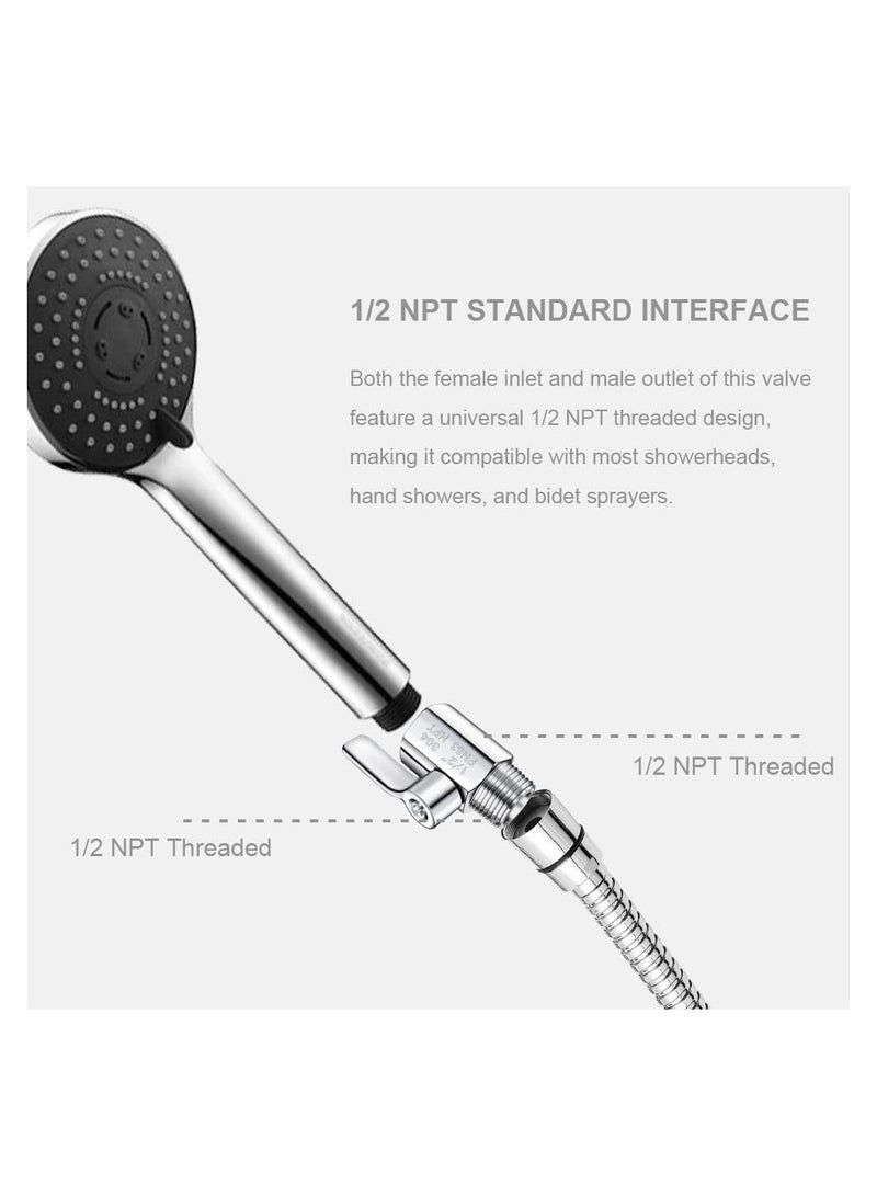 SOLARAE Showerhead Shut Off Valve 304 Stainless Steel Mini Ball Valve(1/2" Female X Male) NPT Thread with Stainless Handle Water Flow Control Valve Regulator Shower Head Flow Control Valve - Image 5