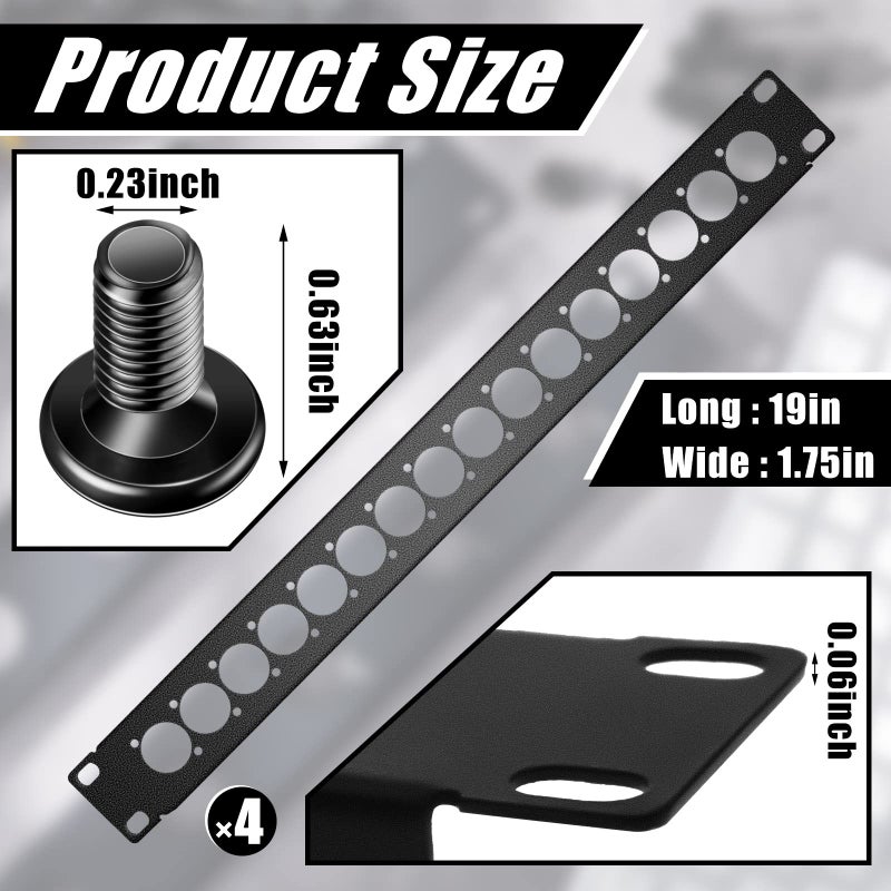 Dunzy 4 Pcs 1U Rack Panel XLR HDMI Audio Rack Mount Panel Connectors with M6 Screws Metal Punch Out Component Panel for Audio Enclosure Server Computer Equipment Studio, 19 Inch (16D Series) - Image 3