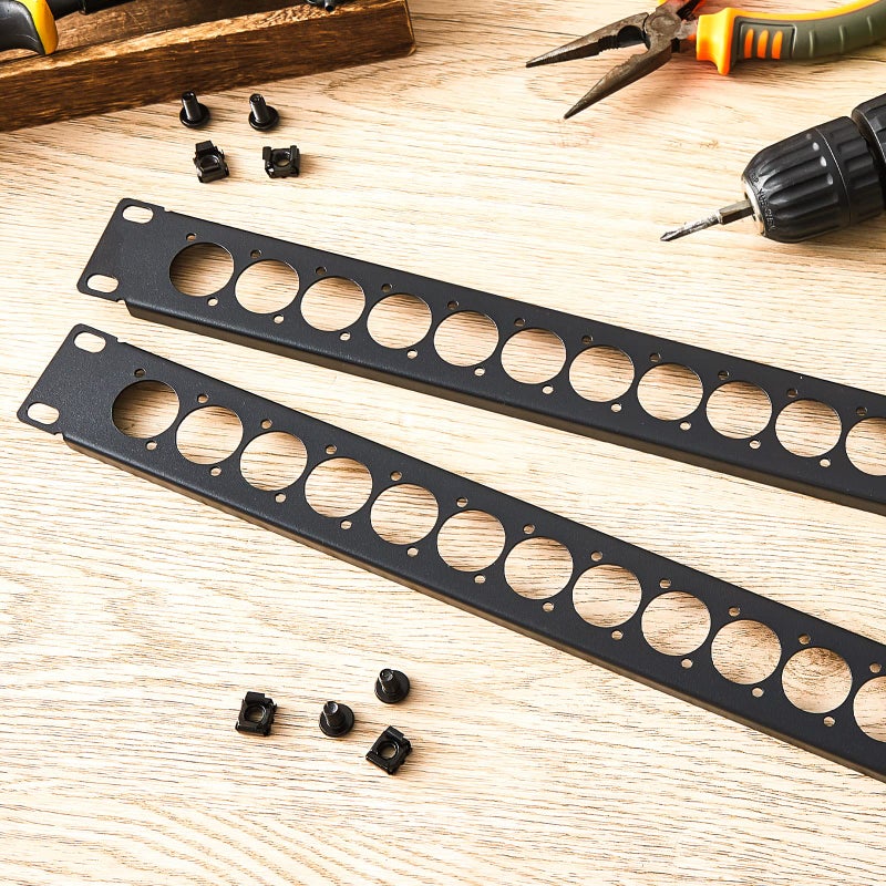 Dunzy 4 Pcs 1U Rack Panel XLR HDMI Audio Rack Mount Panel Connectors with M6 Screws Metal Punch Out Component Panel for Audio Enclosure Server Computer Equipment Studio, 19 Inch (16D Series) - Image 5