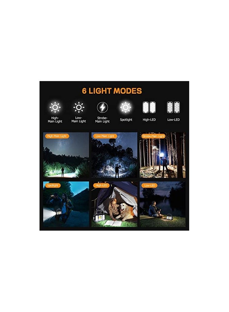 Solar Handheld Flashlight with USB Cable 6 Modes Rechargeable Multifunction Lights Super Bright LED Searchlight Lightweight Waterproof Portable Spotlight for Outdoor Camping - Image 3