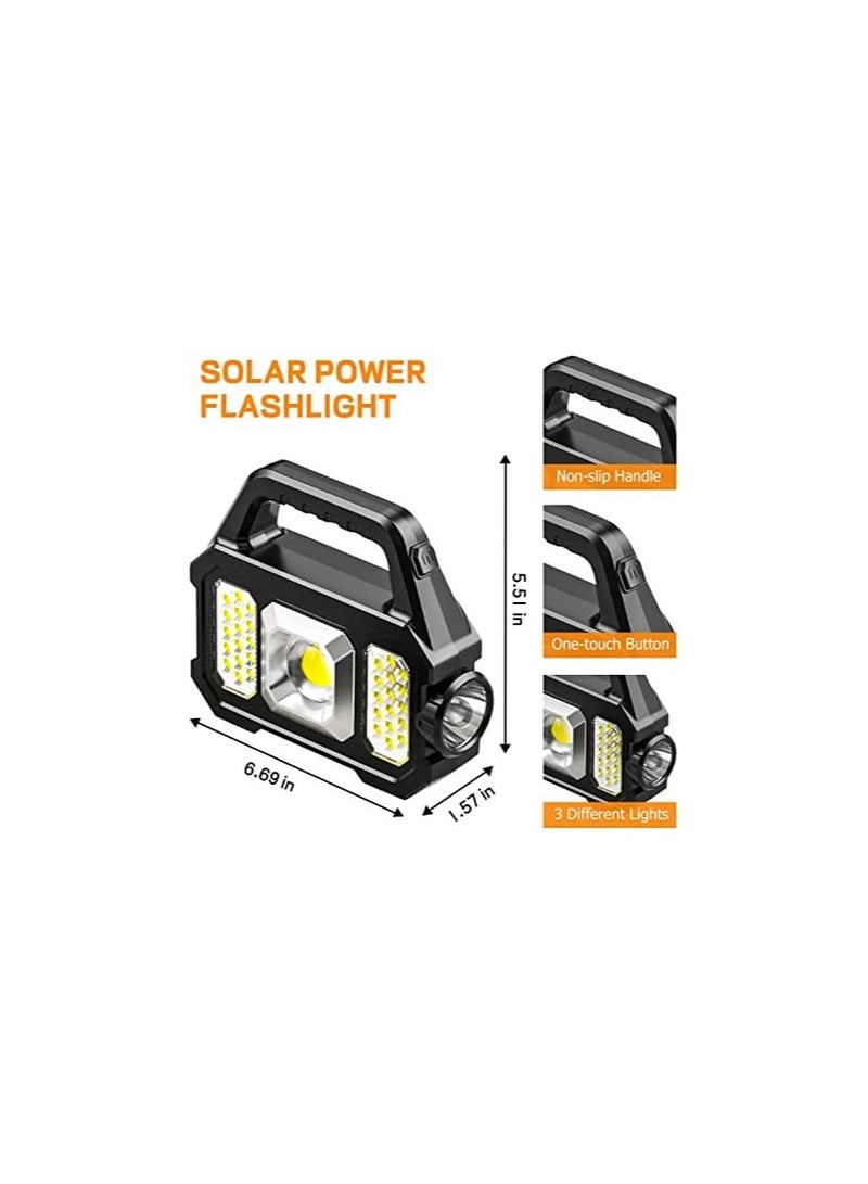 Solar Handheld Flashlight with USB Cable 6 Modes Rechargeable Multifunction Lights Super Bright LED Searchlight Lightweight Waterproof Portable Spotlight for Outdoor Camping - Image 4
