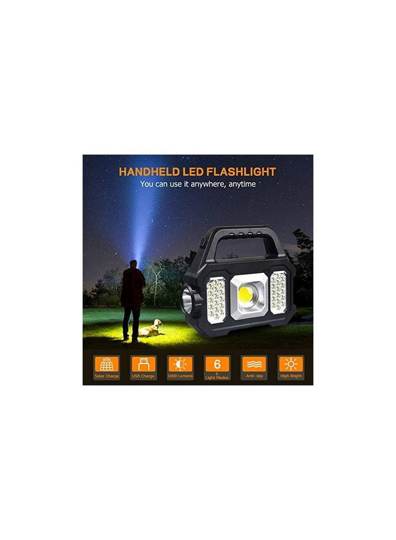 Solar Handheld Flashlight with USB Cable 6 Modes Rechargeable Multifunction Lights Super Bright LED Searchlight Lightweight Waterproof Portable Spotlight for Outdoor Camping - Image 5
