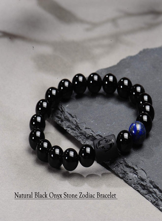 VLINRAS Zodiac Pisces Bracelet for Men Women Pisces Gifts Natural Black Onyx Stone Zodiac Charm Bracelet Constellation Horoscope Jewelry - Image 3
