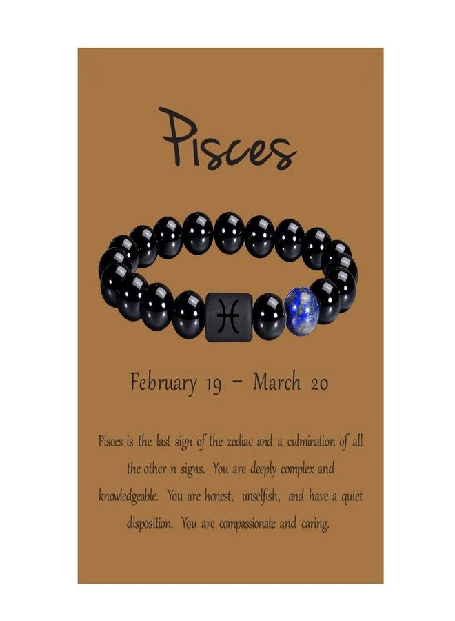 VLINRAS Zodiac Pisces Bracelet for Men Women Pisces Gifts Natural Black Onyx Stone Zodiac Charm Bracelet Constellation Horoscope Jewelry - Image 1