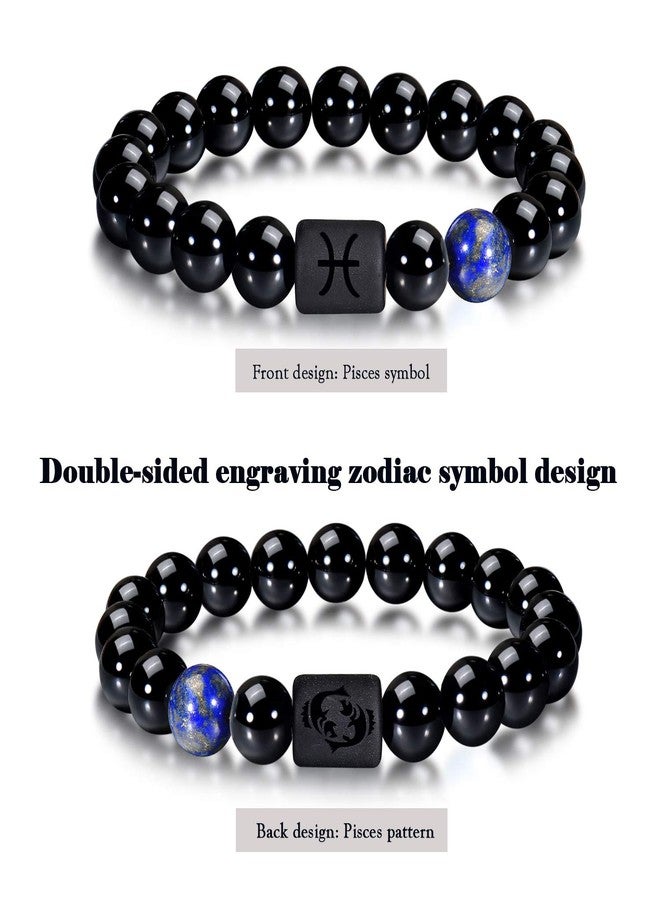 VLINRAS Zodiac Pisces Bracelet for Men Women Pisces Gifts Natural Black Onyx Stone Zodiac Charm Bracelet Constellation Horoscope Jewelry - Image 2