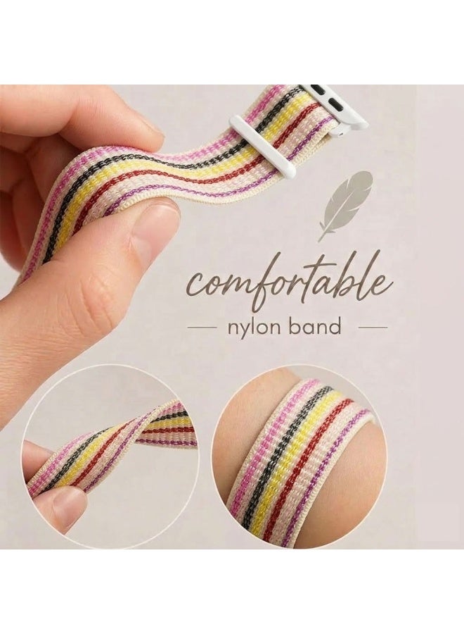 CATANES Breathable Nylon Sport Loop Band Compatible with Apple Watch 44mm 45mm 46mm 49mm for Women Men, iWatch Wrist Straps for Ultra 3 2, Se, Series 11 10 9 8 7 - white rainbow stripe - Image 4