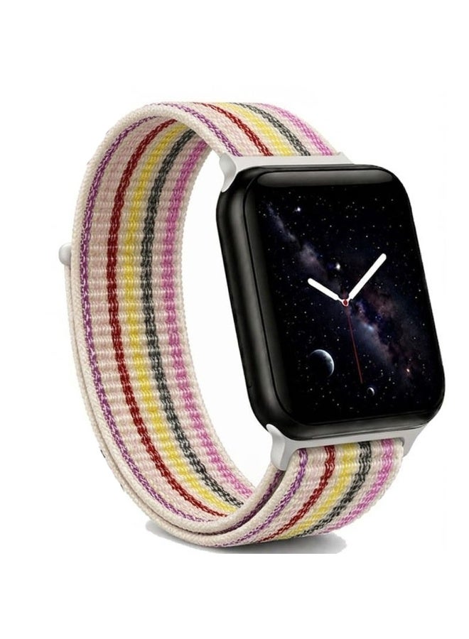 CATANES Breathable Nylon Sport Loop Band Compatible with Apple Watch 44mm 45mm 46mm 49mm for Women Men, iWatch Wrist Straps for Ultra 3 2, Se, Series 11 10 9 8 7 - white rainbow stripe - Image 1