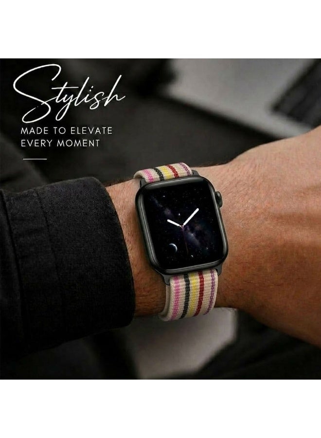 CATANES Breathable Nylon Sport Loop Band Compatible with Apple Watch 44mm 45mm 46mm 49mm for Women Men, iWatch Wrist Straps for Ultra 3 2, Se, Series 11 10 9 8 7 - white rainbow stripe - Image 5