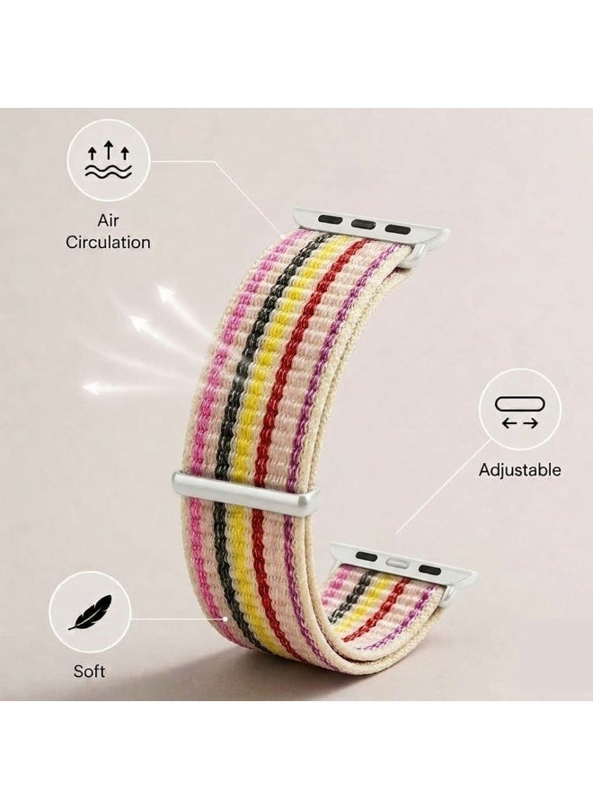 CATANES Breathable Nylon Sport Loop Band Compatible with Apple Watch 44mm 45mm 46mm 49mm for Women Men, iWatch Wrist Straps for Ultra 3 2, Se, Series 11 10 9 8 7 - white rainbow stripe - Image 3