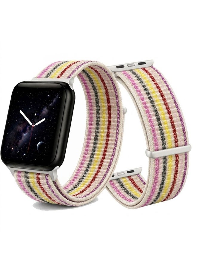 CATANES Breathable Nylon Sport Loop Band Compatible with Apple Watch 44mm 45mm 46mm 49mm for Women Men, iWatch Wrist Straps for Ultra 3 2, Se, Series 11 10 9 8 7 - white rainbow stripe - Image 2