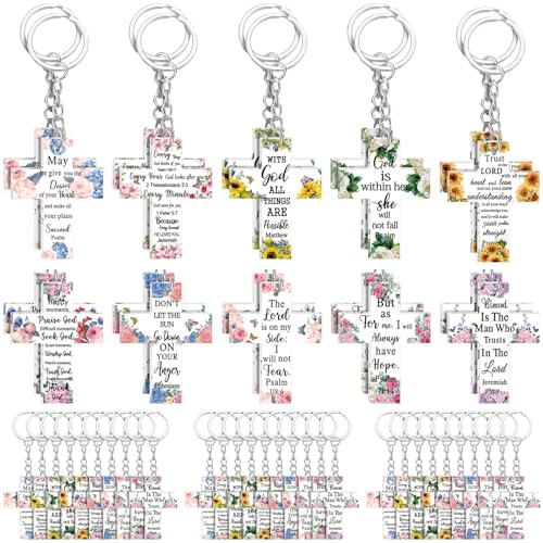 Remuuly 50 Pcs Christian Party Favor Mini Bible Verse Keychain Gifts Religious Scripture Keychain Gifts for Women Mom Mother's Day (Cross) - Image 1