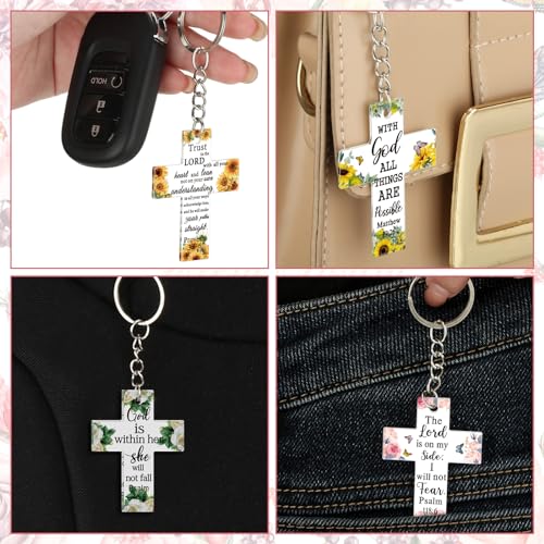Remuuly 50 Pcs Christian Party Favor Mini Bible Verse Keychain Gifts Religious Scripture Keychain Gifts for Women Mom Mother's Day (Cross) - Image 4