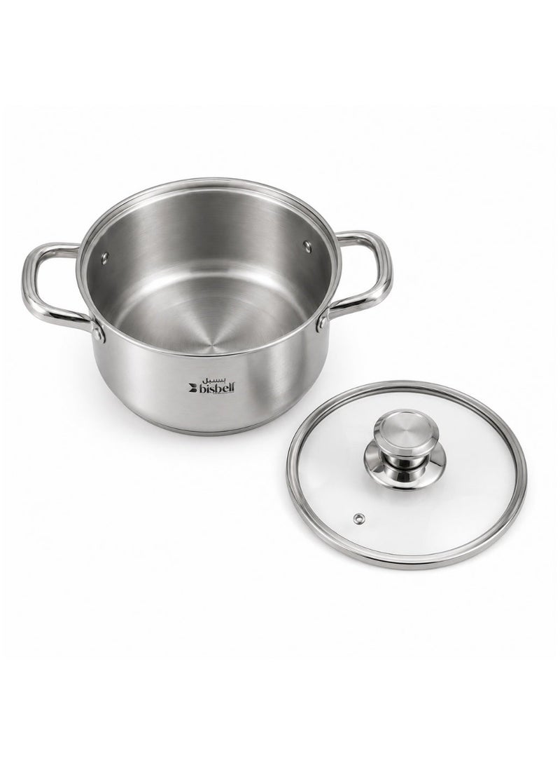 Bisbell 16cm Stainless Steel Casserole Pot With Glass Lid, Twin Handles, Cooking Pot For Soup, Rice, Pasta & Stew, Silver - Image 3