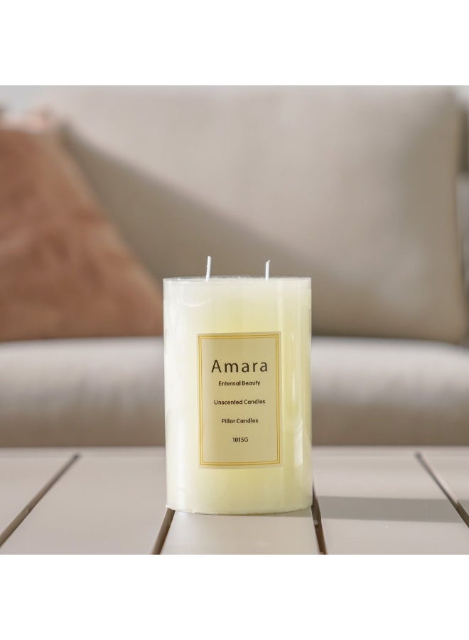 Danube Home Amara Key Single Pillar Candle (10X15Cm)| Home Fragrance Decor Quality Wax Candle For Living Room Accent Timeless Beige Candle For Your Home Interiors Decorative Home Accessories - Image 1