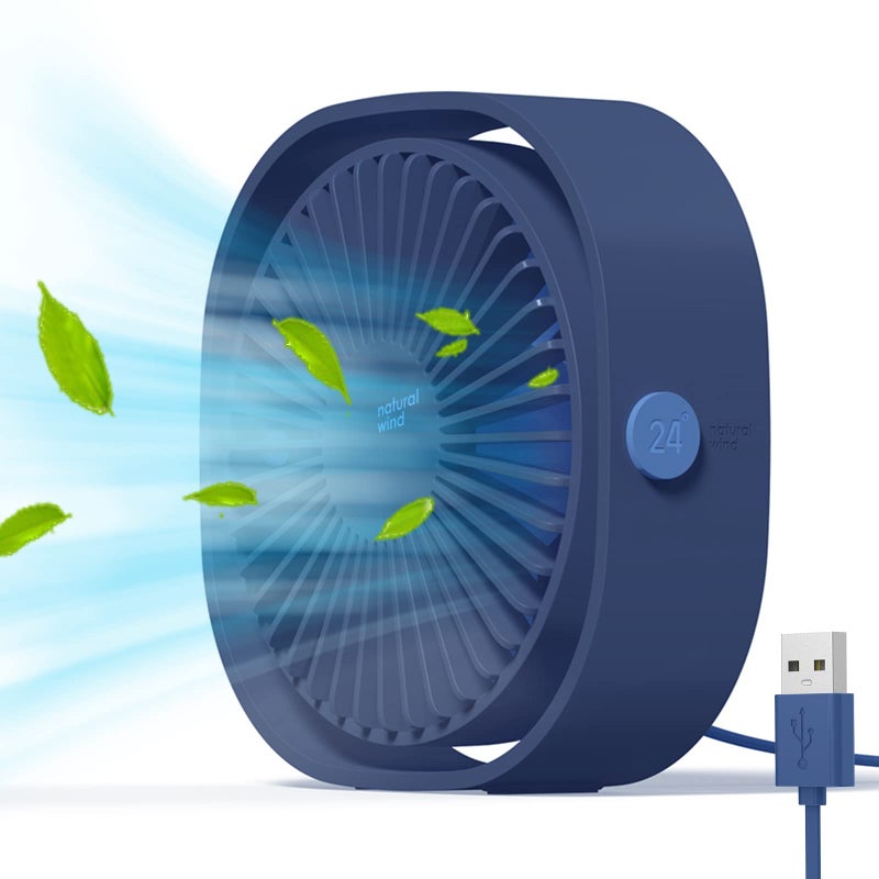 Simpeak Mini USB Desk Fan Cooling Quiet Portable Blue USB Powered ONLY No Battery 3 Speed Setting 360 Adjustable Swivel for Home and Travel