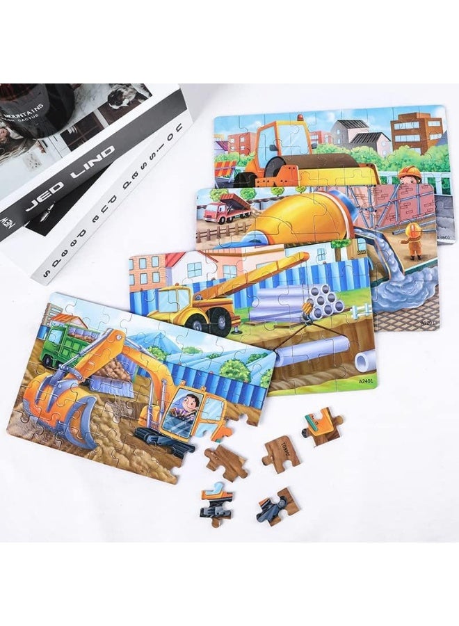 ألغاز خشبية 4 في 1 في صندوق تخزين (12، 24، 36، 48 قطعة) - ألغاز شاحنات هندسية للأطفال من عمر 3 سنوات فما فوق - هدايا - Image 2