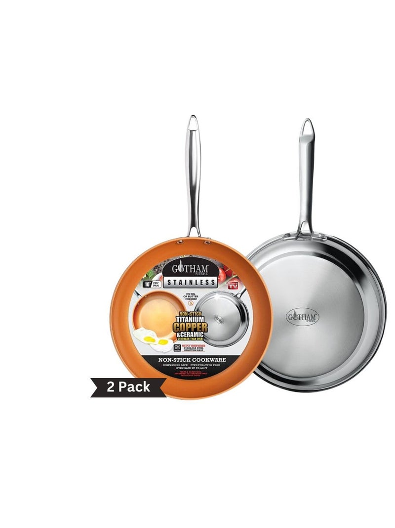 GOTHAM STEEL 2 Pk Stainless Steel Non Stick Frying Pan Nonstick Skillet Pan with Diamond Coating Nonstick Frying Pan for Cooking Nonstick Pan Skillet Nonstick Induction OvenDishwasher Safe