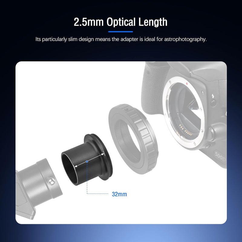 Astromania محول كاميرا للتلسكوب، ملحقات تلسكوب معدنية T-Adapter مثبتة مع T-Ring، محولات صور لكاميرات كانون نيكون DSLR و SLR على بؤرة 1.25 بوصة للتلسكوبات الفلكية - Image 4