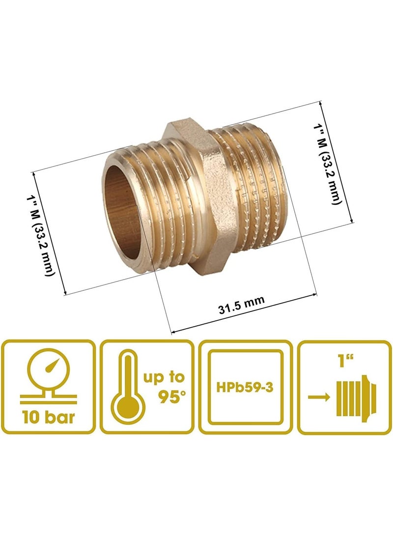 Fengshuang Brass Pipe Fittings BS Standard Pipe Fittings 1" Male-1" Male Threaded Brass Hex Male Threaded Fittings Suitable for Industrial and Home Use, 2 Pack - Image 4