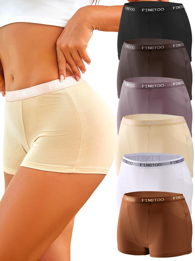 FINETOO Womens Cotton Boy Shorts Underwear Full Coverage Soft Boxer Briefs High Waisted Panties for Lady Girls 6 Pack(M) - Image 1