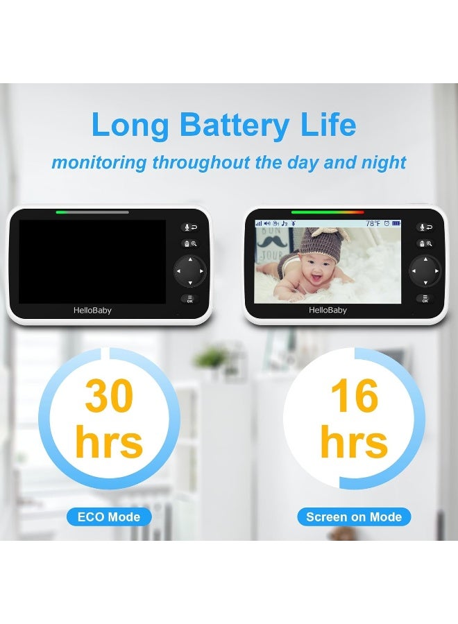 هالو بيبي HelloBaby Upgrade 5â€™â€™ Baby Monitor with 30-Hour Battery, 2 Cameras Pan-Tilt-Zoom - Image 3