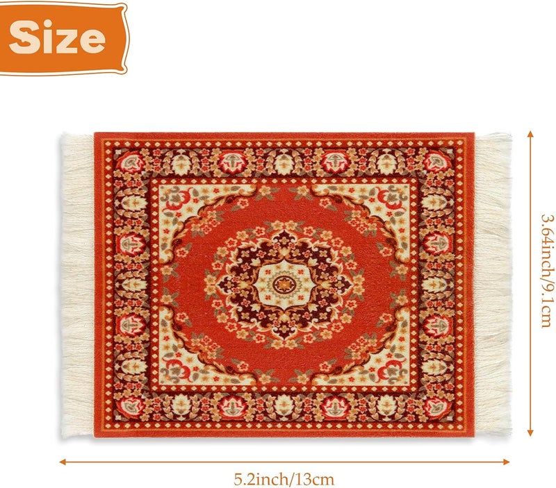 Tatuo 4 Pieces Rug Table Coasters Table Drink Holders Oriental Design Fabric Carpet Drink Mats Oriental Design Fabric Elegant Carpets Kitchen and Bar Mats for Home Office and More (Retro Pattern,Square) - Image 2