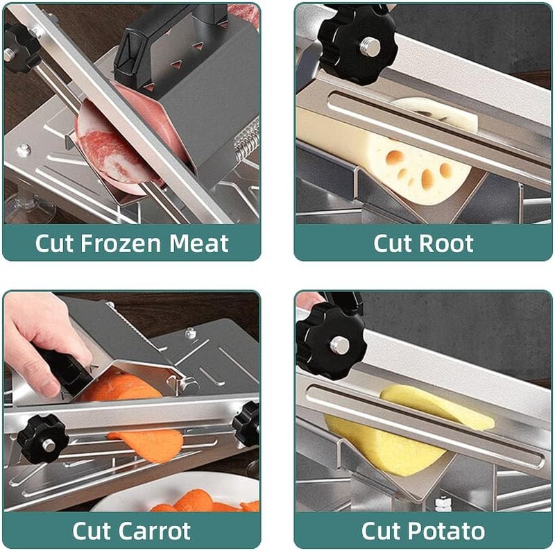 Koconic Stainless Steel Food Slicer,Manual Frozen Meat Slicer Beef and Mutton Roll Meat Cleavers Machine for Home Cooking of BBQ Hot Pot - Image 4