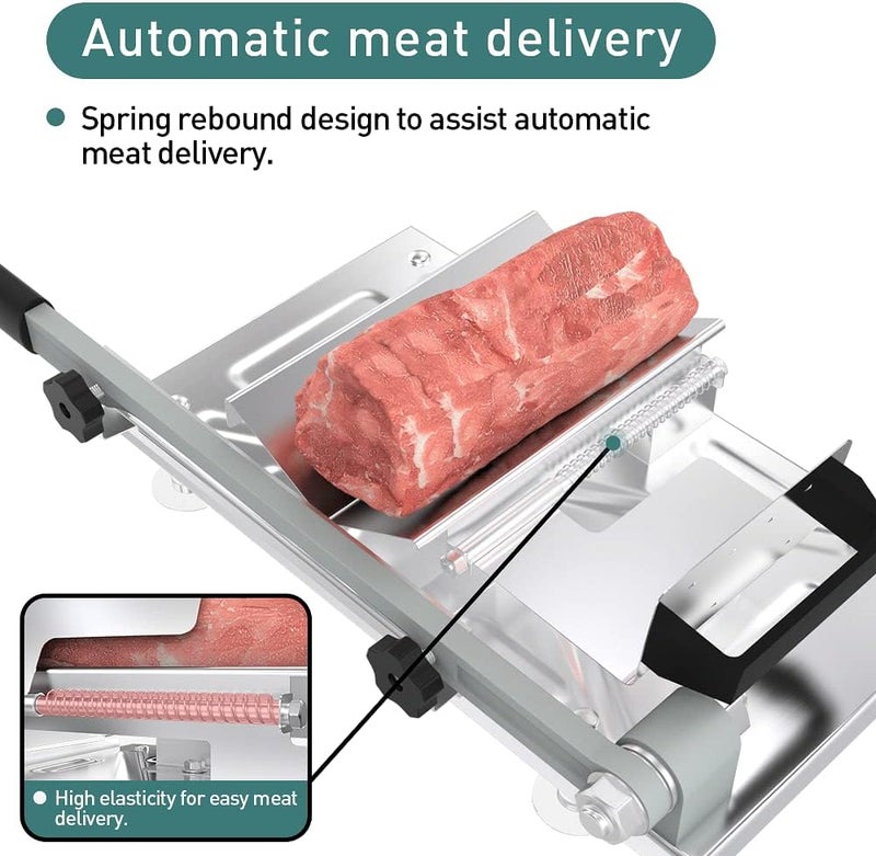 Koconic Stainless Steel Food Slicer,Manual Frozen Meat Slicer Beef and Mutton Roll Meat Cleavers Machine for Home Cooking of BBQ Hot Pot - Image 3