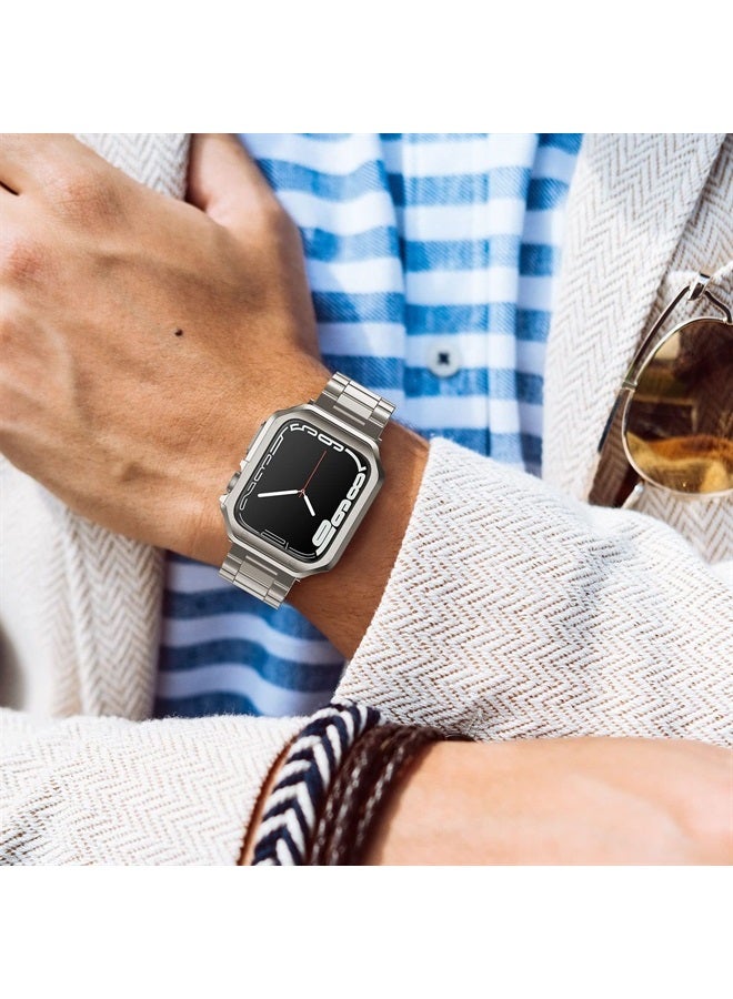 MRYUESG Designed for Apple Watch Band and Case, Stainless Steel Metal Chain with TPU Cover, Smart-Watch Link Bracelet Strap, Wrist-Band for i-Watch Series 8 7 6 5 4 3 2 1 SE SE2, 41mm 40mm 38mm, Starlight - Image 2