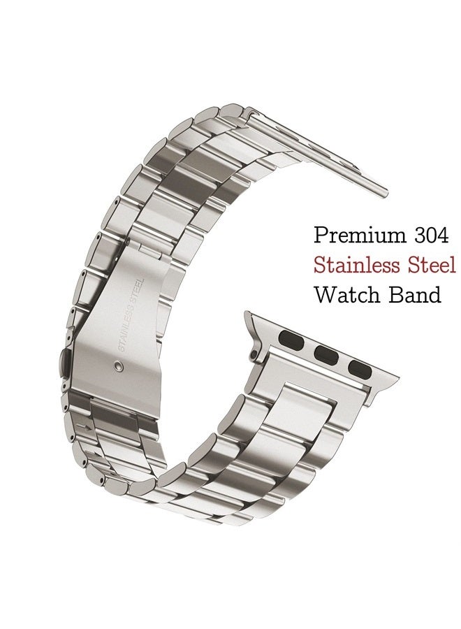 MRYUESG Designed for Apple Watch Band and Case, Stainless Steel Metal Chain with TPU Cover, Smart-Watch Link Bracelet Strap, Wrist-Band for i-Watch Series 8 7 6 5 4 3 2 1 SE SE2, 41mm 40mm 38mm, Starlight - Image 1