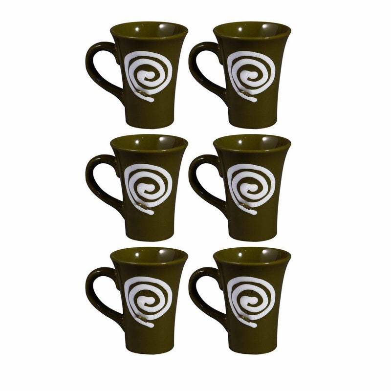 Caffeine Ceramic Handmade Pickle Green Doodle Tea Cup (Set of 6) - Image 1