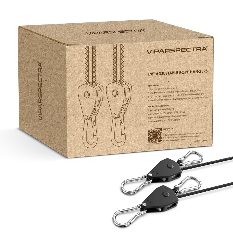 Viparspectra Retractable Heavy Duty Ratchet Tie Down Straps [12 Pack  8Ft  75Lbs/Pack]  Rope Pulley System With Carabiner Hook For Hanging Plants/Grow Light/Tents Various Tie-Down Uses - Image 1