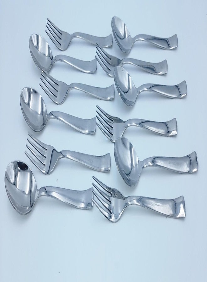 SHLINCO Stainless Steel Master Spoon & Fork Combo Pack of 12 Piece, 6 Pieces Each - Length - 16 cm (Spoon), 16.5 cm (Fork) Steel Cutlery Set (Pack of 12) - Image 2