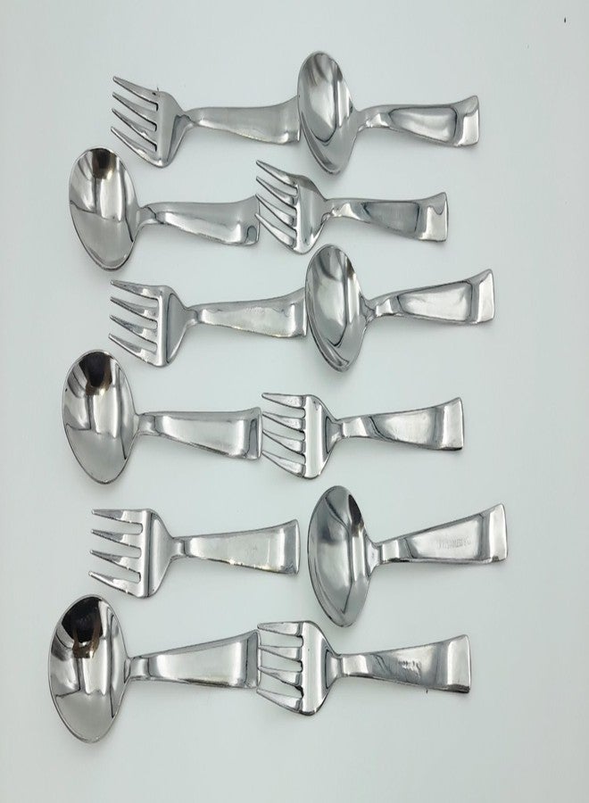 SHLINCO Stainless Steel Master Spoon & Fork Combo Pack of 12 Piece, 6 Pieces Each - Length - 16 cm (Spoon), 16.5 cm (Fork) Steel Cutlery Set (Pack of 12) - Image 1