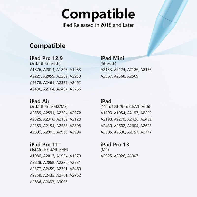 JAMJAKE Stylus Pen for iPad with Palm Rejection, Active Pencil Compatible with (2018-2025) Apple iPad Pro (11"/12.9"/M4),iPad Air 3/4/5/M2/M3,iPad 6/7/8/9/10/11,iPad mini 5/6 Gen(Blue) - Image 5
