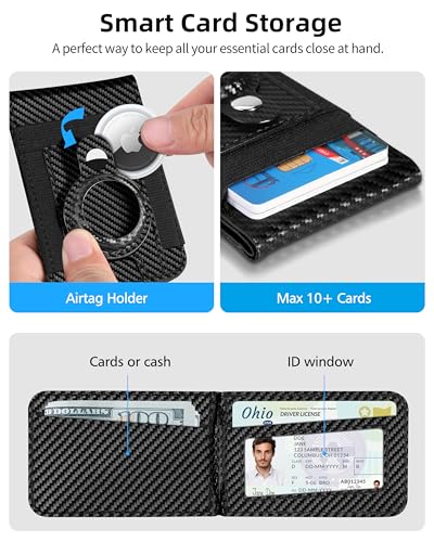 ExtreLife For Magsafe Wallet Stand with Airtag Holder, Strongest Magnetic Wallet for iPhone 17/16/15/14/13/12 Series, ID Window, 4 Card Slots, 10 Cards Holder, Vegan Leather, RFID Blocking, Black Carbon Fiber - Image 5