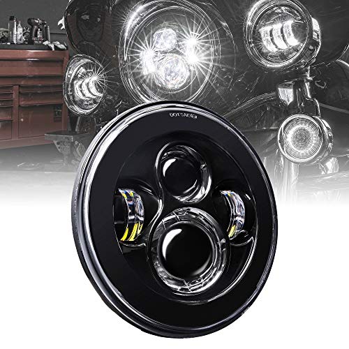 ONLINE LED STORE TRUE MODS 7" LED Headlight for Harley Davidson [Black-Finish] [4500 Lumen] [H4 Converters Plug and Play] [Built-In CAN Bus] For Touring Dyna Electra Glide Road King Softail Fatboy Road Glide - Image 1